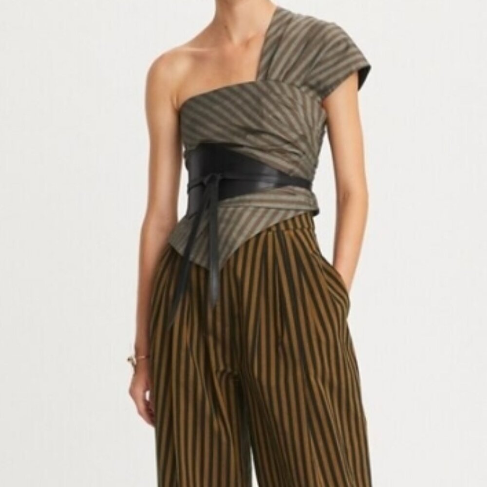 Tory Burch Striped Black/Camel Straight Pant L $898